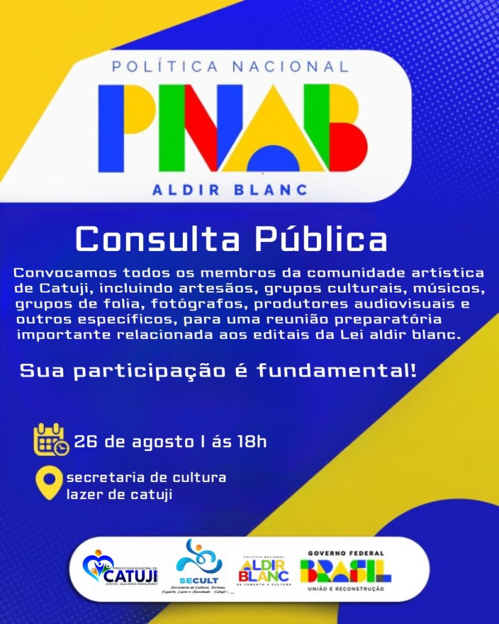 Prefeitura de Catuji divulga Edital de Premiação para Agentes Culturais com recursos da Política Nacional Aldir Blanc